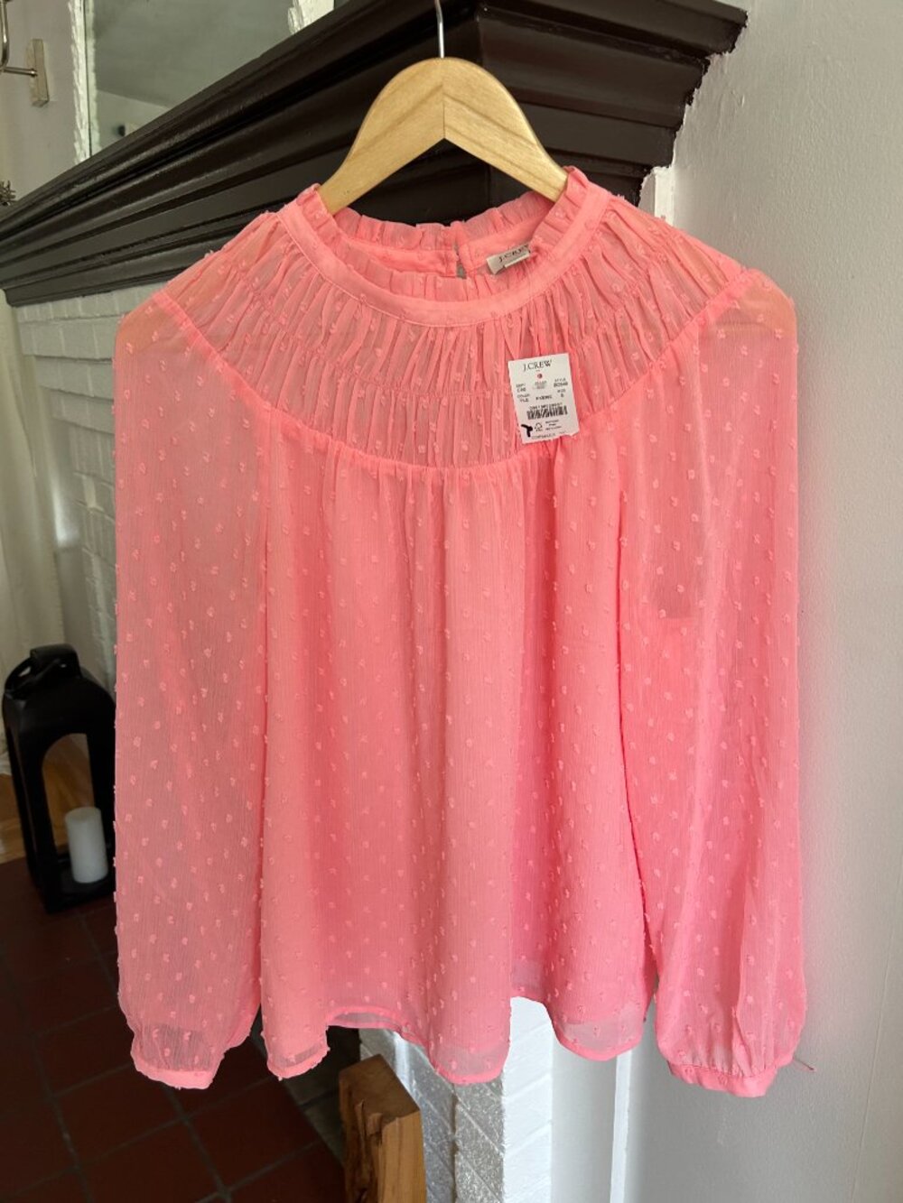 J. Crew Pink Swiss Dot Shirt with Ruffles Size Small NWT